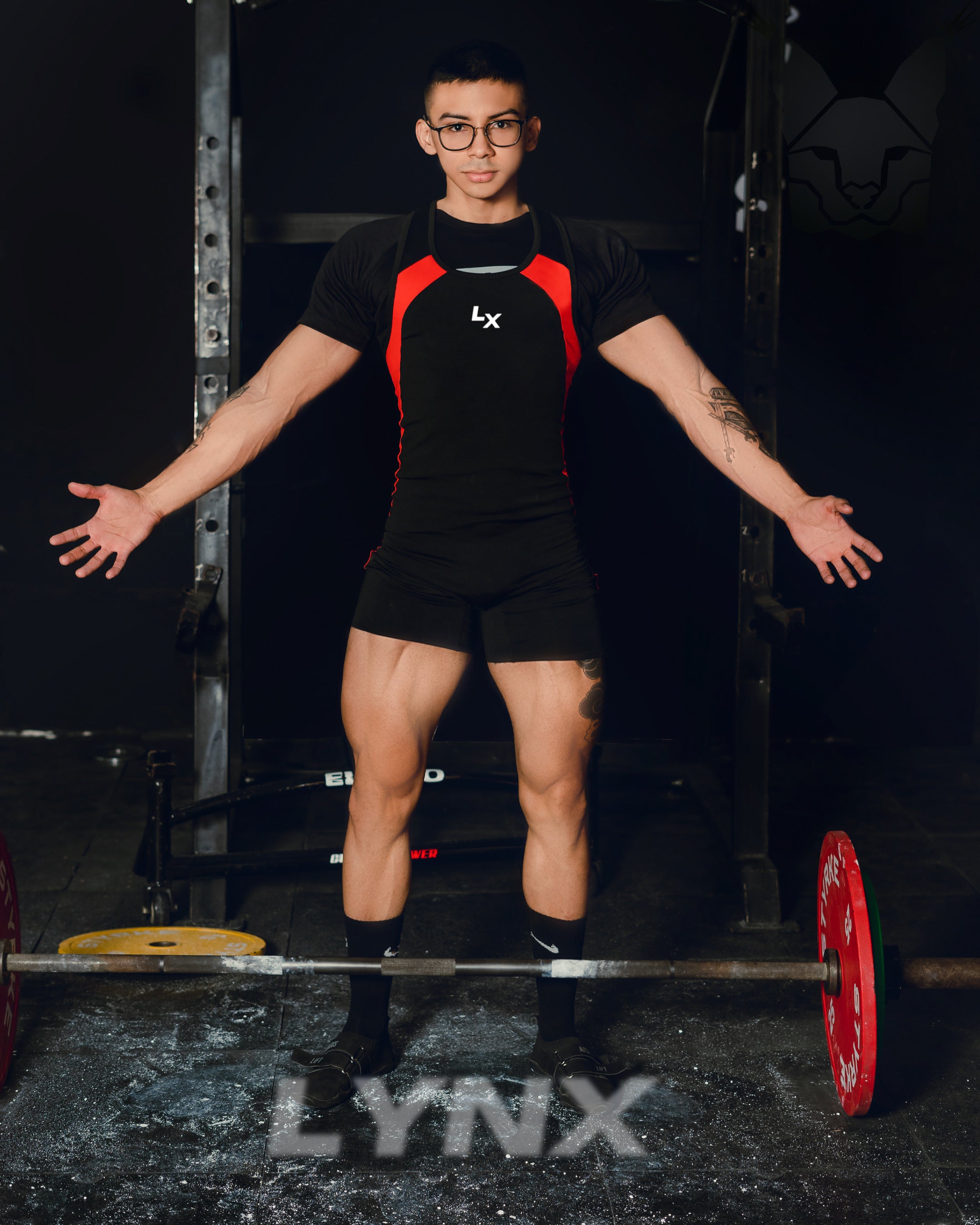 Singlet Titanium Negro con Rojo