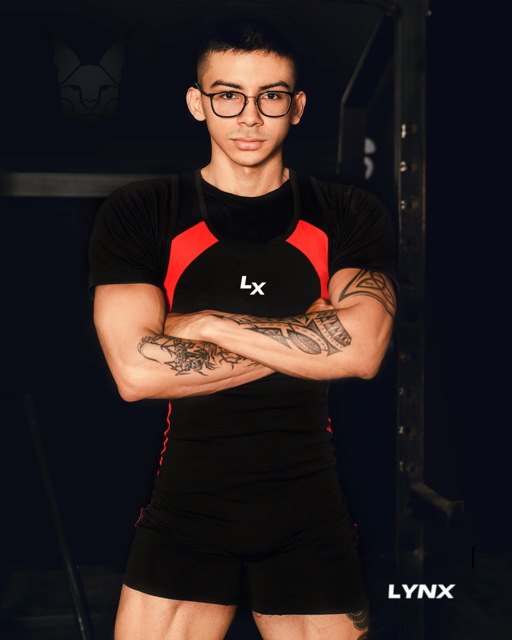 Singlet Titanium Negro con Rojo