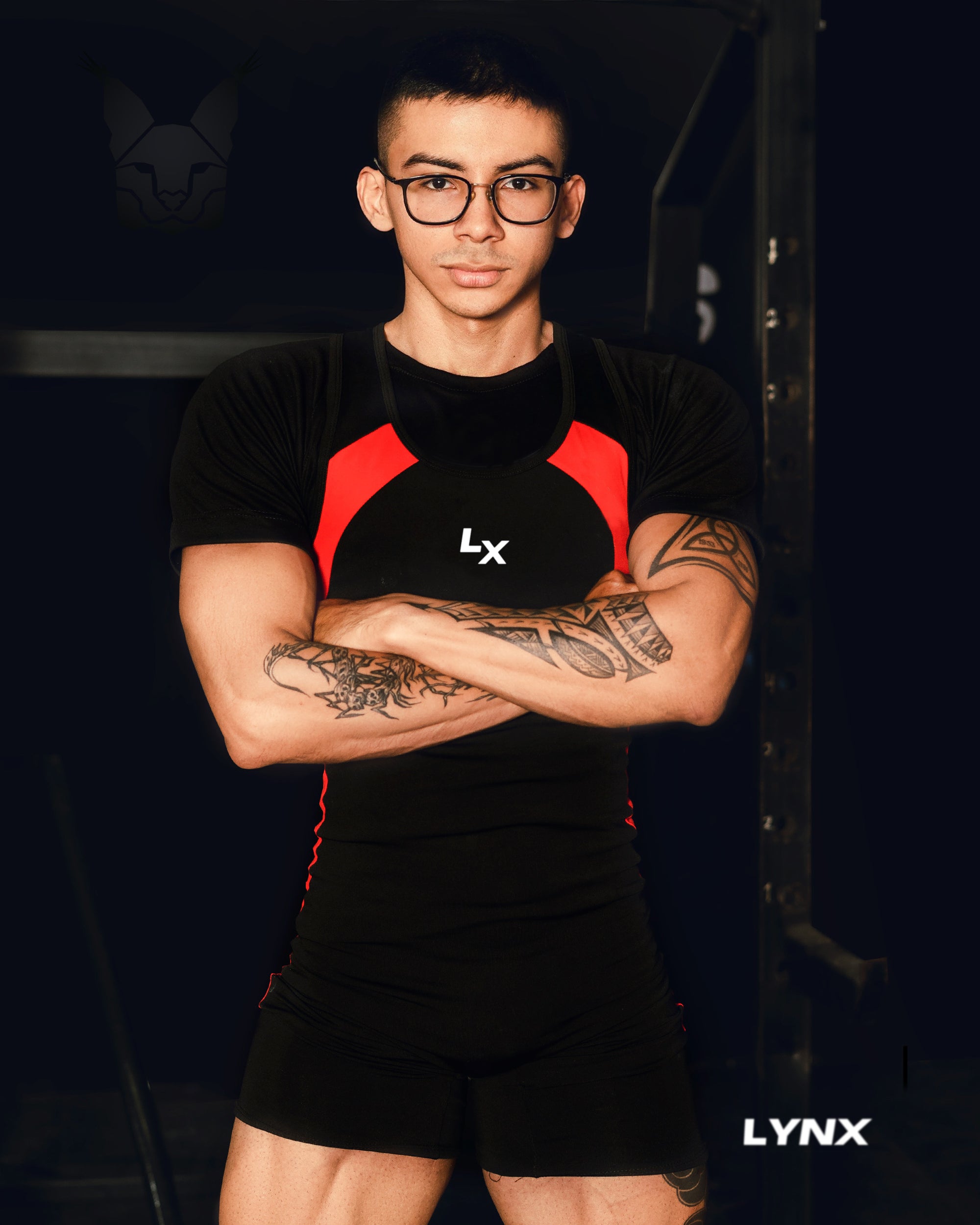 Singlet Titanium Negro con Rojo